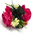 Flower Hair Claw Clip Ponytail Holder, Fabric & Plastic, Dark Pink/Maroon. 