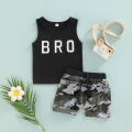 Baby Boy Shorts Set Letter Sleeveless Round Neck Vest + Camouflage High Waist Shorts Summer Cute Two-Piece Set. 