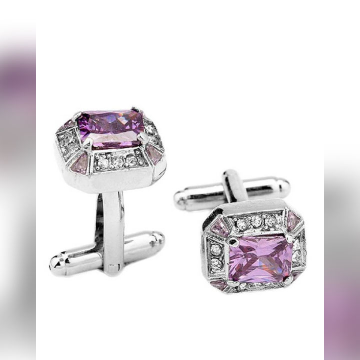 Diamond Cufflinks For Men - Purple