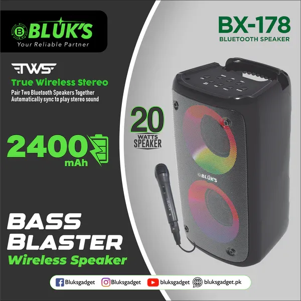 BLUK’S BX-178 Bass Blaster Wireless Speaker – Powerful Sound, Deep Bass ...