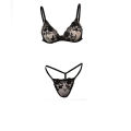 Black Net Embroidery Bikini Set. 