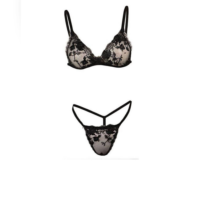 Black Net Embroidery Bikini Set
