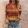 Vintage V-Neck Women's T-Shirt Summer Short Sleeve Tee Casual Haruku Stripe Print T Shirt for Women Streetwear Pullover Tops. 
