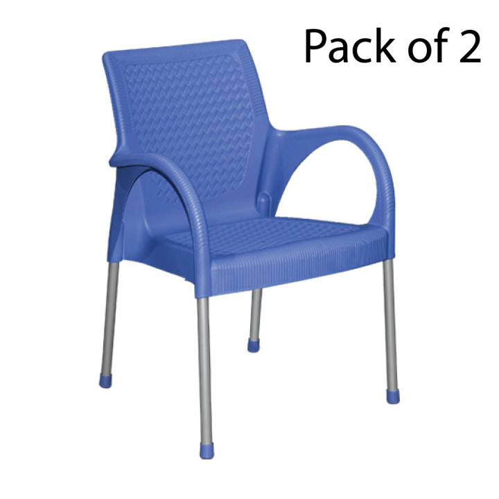 Boss Chair BP-682 STEEL PLASTIC RATTAN CHAIR WITH ARMS (Pack Of 2)