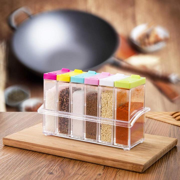 Spice JAR 6 in 1 Spice Rack Masala Box Set Masala Box Spice Rack Seasoning Box 6 pcs with Stand