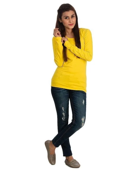 Yellow%20Cotton%20Full/Long%20Sleeves%20Round%20Neck%20Top%20T-Shirt%20For%20Ladies/Women%20-%20Image%207