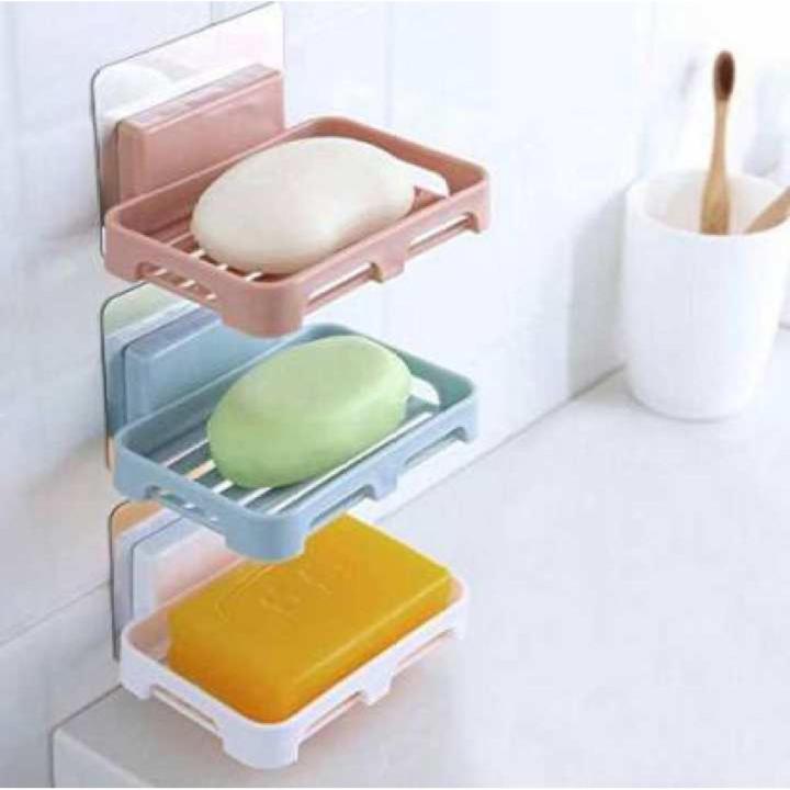 Self Draining Soap Dish, Self–Adhesive Soap Tray, Wall Mounted Waterfall Shower Soap Holder, Plastic Wall Mounted Soap Dish Drain Soap Tray HolderCoozico Magic Sticker Series Self-Adhesive Waterproof Kitchen Bathroom Soap Holder, Pack of 2 (Multicolor