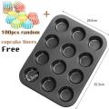 12 Holes Cupcake Baking Tray Non Stick Cake Baking Pan Round Shape Tool Cake Mold. 