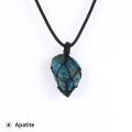 Women Men Natural Blue Apatite Phosphorite Pendant Necklace Rope Braided Wrap Gem Stone Adjustable Sweater Chain Jewelry 70mm. 