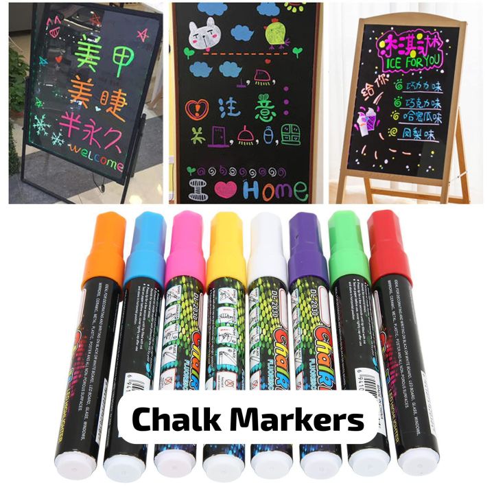 Pack%20of%208%20Cleanable%20LED%20Highlighter%20BlackBoard%20Liquid%20Chalk%20Markers%20Set%20-%20Image%202