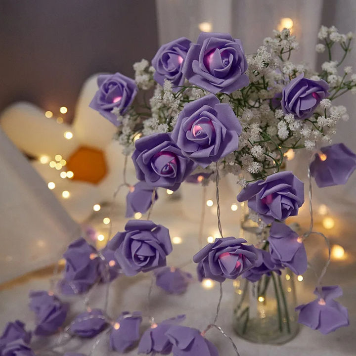 Artificial flowers Rose Fairy Lights Delicate 1.5M length Fairy lights Artificial Rose Flower String Light Red Pink color