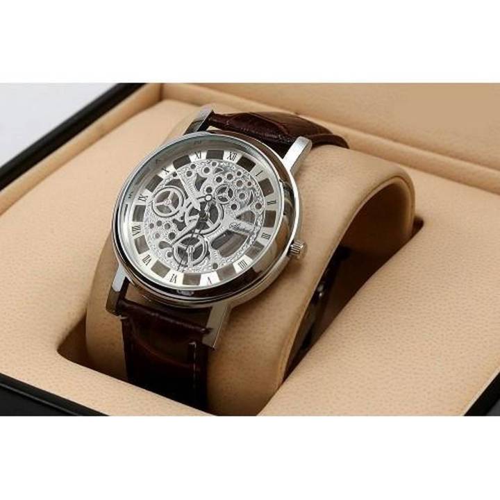 Black Textured Leather Watch - Black