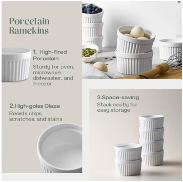 10 oz Ramekins Ramekins for Creme Brulee, Porcelain Ramekins