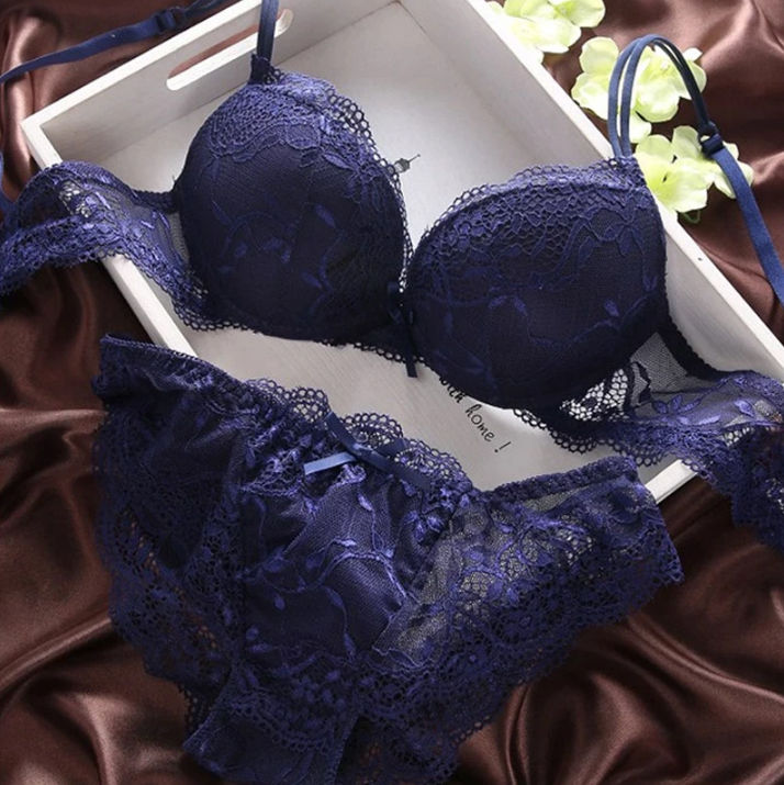 bra set Net Embroidery Double Strips Adjustable Straps Round Cup Bra ...