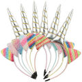Women Hairband Ears Flip Kid Glitter Hair Accessories Rainbow Can Unicorn. 