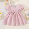 Baby Girl Dress Square Neck Cotton Plain Color Princess Dress Newborn Baby Summer Bow Dress Girl Clothing. 