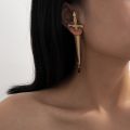European and American Ornament Special-Interest Design Long Sword Handle Ear Studs Trendy Cool Hip Hop Red Water Drop Cross Earrings. 