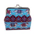 Women Elephant Print Kiss Lock Small Coin Purse Clutch Handbag. 