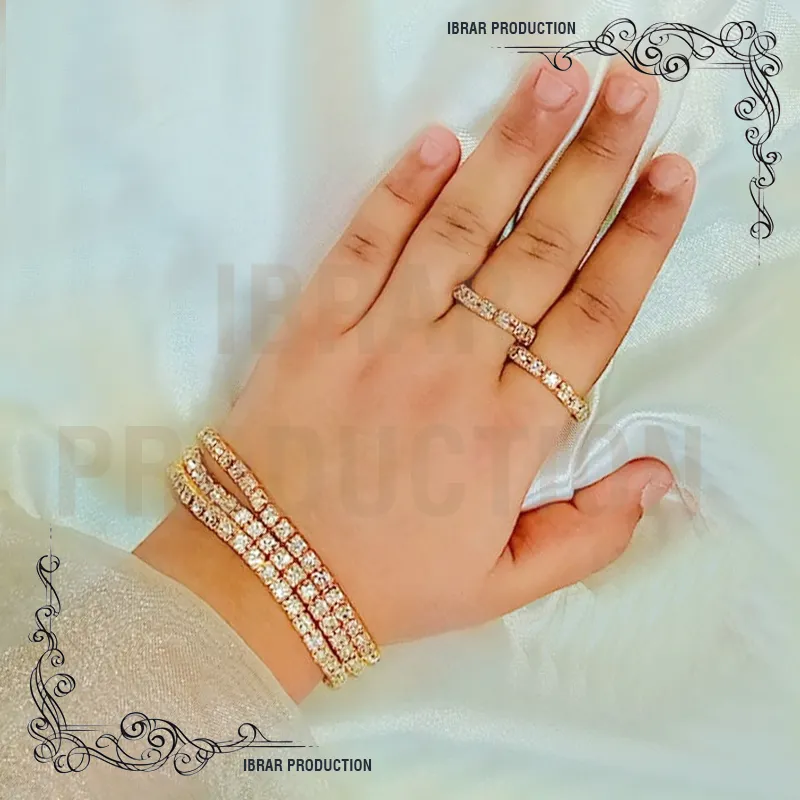Stylish Diamond Tennis 3 Bracelets with 3 Ring Adjustable Bracelets Fashion Child and Women Daraz.pk