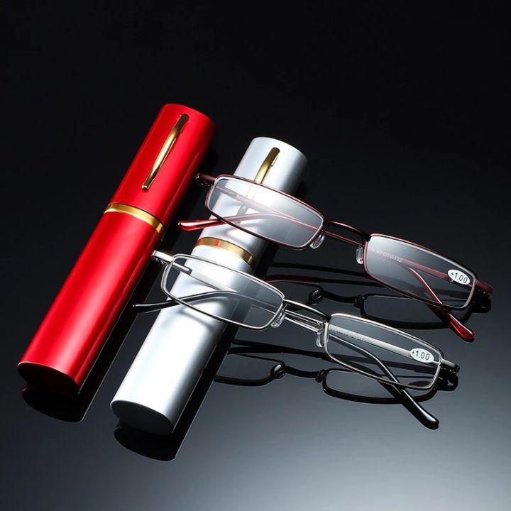Seemfly Reading Glasses With Pen Tube Case Men Women Ultralight Portable Computer HD Presbyopic Eyeglasses Diopter +1.0 To +4.0