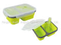 Collapsible Silicone Bento Box—2-Compartment Eco Silicone Collapsible Bento Lunch Box Kit-BPA Free, Safe in Microwave, Dishwasher & Freezer (Green). 