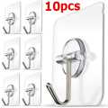 10pcs Transparent Stainless Steel Strong Self Adhesive Hooks Key Storage Hanger for Kitchen Bathroom Door Wall Multi-function. 