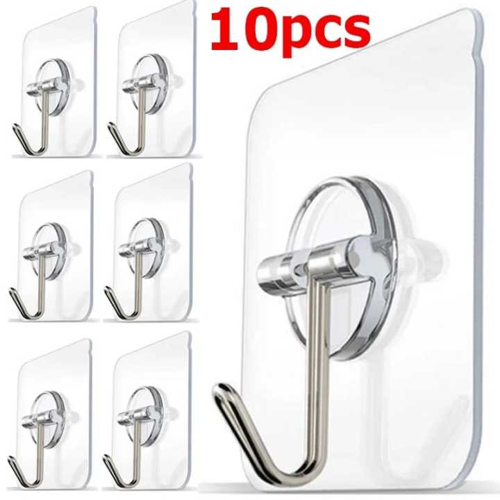 10pcs%20Transparent%20Stainless%20Steel%20Strong%20Self%20Adhesive%20Hooks%20Key%20Storage%20Hanger%20for%20Kitchen%20Bathroom%20Door%20Wall%20Multi-function%20-%20Image%202