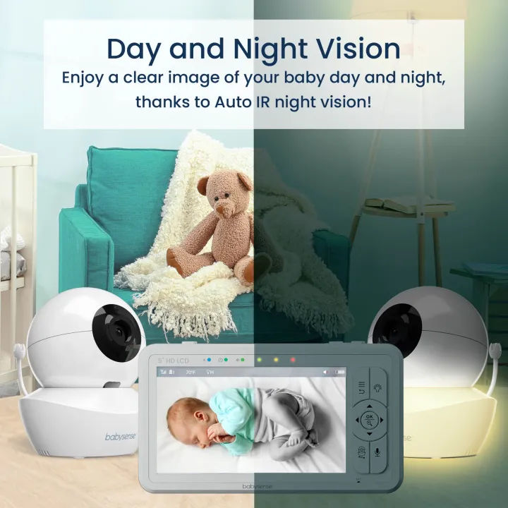 Babysense%20HD%20Split%20Screen%20Video%20Baby%20Monitor,%205"%20LCD,%20Non-Wifi,%20Pan%20Tilt%20Zoom,%20Adjustable%20Night%20Light,%20Two-Way-Talk,%20Night%20Vision,%204000mAh%20Battery,%20HD%20S2-1CAM%20-%20Image%202