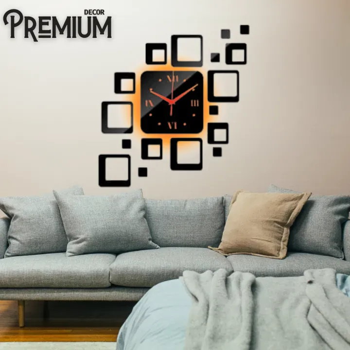 3D Wooden Box Wall Clock | Ticking Quartz Clock for Living Room ...