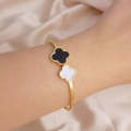 Four Leaf Clover Black and White Bangle Bracelet Trending Korean Bracelet for Girls Handcuff Bracelet for Women – Anti-Tarnish Stainless Steel Jewelry for Luck & Style. 