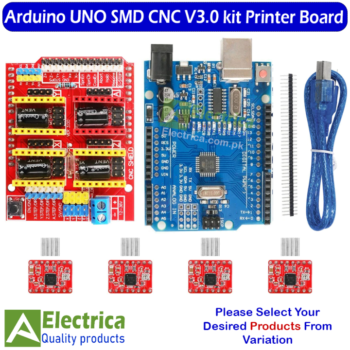 Arduino Uno Smd CNC Shield V3 Engraving Machine 3D Printe A4988 Driver Expansion Board For Arduino & UNO USB Cable by Electrica