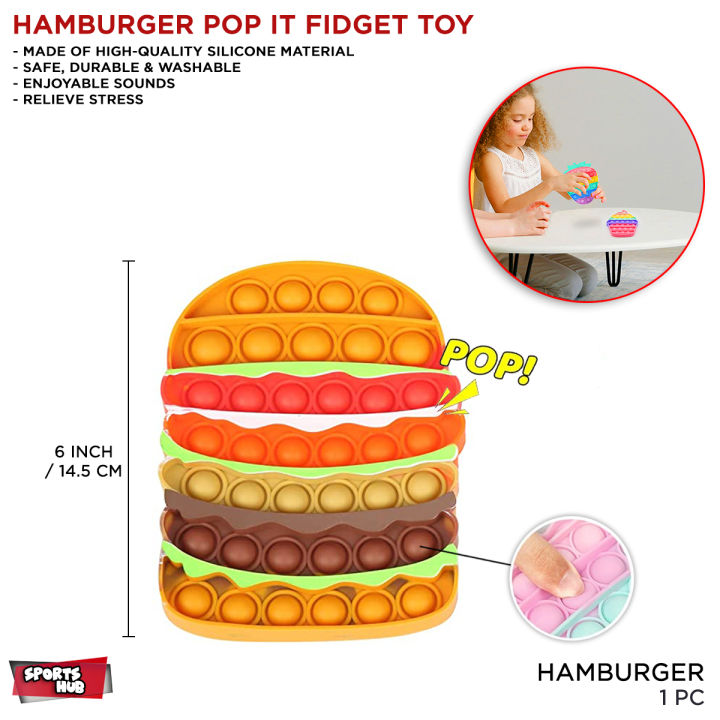 Hamburger Pop It Fidget Toy Fun Push and Pop Single Multicolor