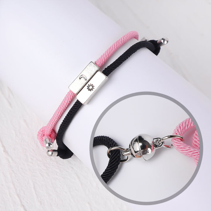 2PCS Couple Bracelet Magnet Sun Moon Promise Friends Bracelet Magic Braid Bracelet For Women Couple Best Friend