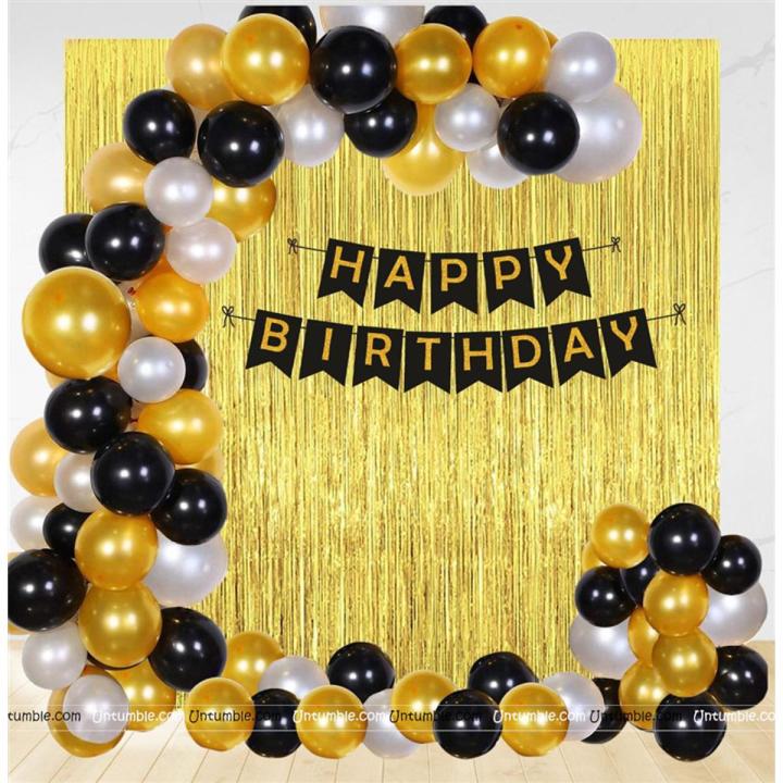 Black & Gold Birthday Decoration Pack decoration Set for happy birthday with Latex Balloons, Birthday Banner, Birthday accessories.
