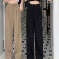 Womens Wide Leg Pants Straight Leg High Waisted Office Loose Long Pants L Khaki. 