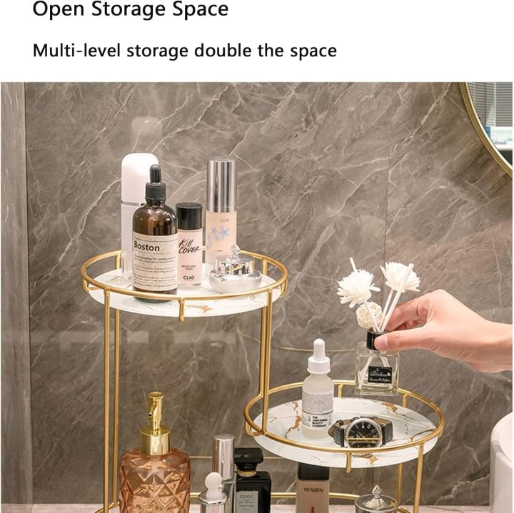 Makeup Organizer Shelf, 3 Tier Cosmetic Storage Basket With Removable Tray, Vanity Organizer Rack Bathroom Organizer Cosmetic Storage Shelf for Dresser and Countertop, Cosmetics Storage Rack Make-Up Organizer Shelfs Bathroom Shelfs Rack.
