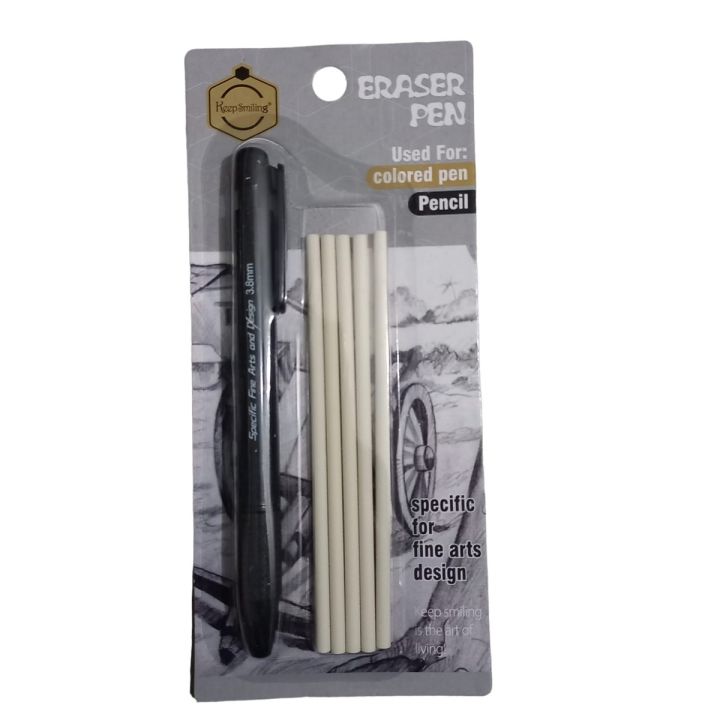 Keep Smiling  Eraser Pen with 5 Extra Refills Specific for Fine Arts Design Pen type clutch eraser Macaron Eraser 3.8mm Tombow Mono Eraser sketching eraser PVC Free Eraser round refillable precision Sketch Writing Drawing