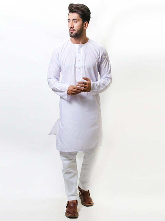 M-AFZL Malmal Kurta Magsi Collar for Men White
