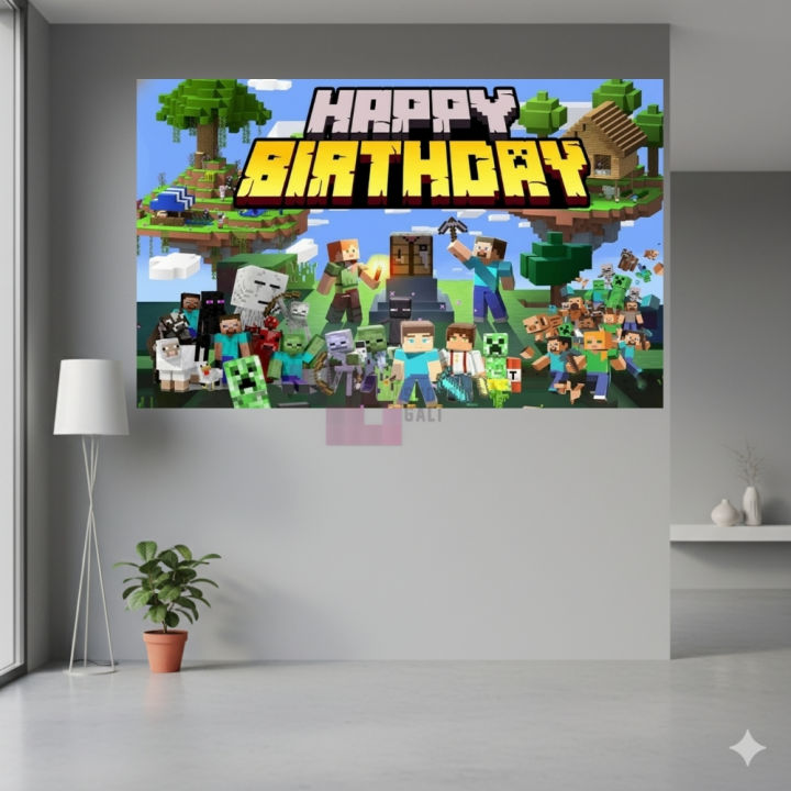 Minecraft%20Banner%20-%C2%A036%20Inch%C2%A0By%2024%20Inch%20-%20Birthday%20Banner%20-%20Minecraft%C2%A0Themed%20Party%20-%20Multicolors%20-%20Unisex%20-%20Pack%20Of%201%20-%20Image%203