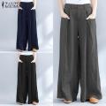 ZANZEA S-5XL Women High Waist Casual Wide Legs Oversize Harem Pants Trousers Plus Size. 
