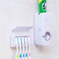 Toothpaste Dispenser and Toothbrush Holder Set, Wall Mounted Automatic Toothpaste Squeezer and Toothbrush Organizer Holder,Restroom Bathroom Accessories (5 Brushes Slots),White. 