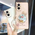For OPPO F21 Pro (5G) Back Cover Bowknot Makeup Mirror Luxury 6D Plating Frame Shiny Cases Soft Silicone Square Protective Mobile Phone Case for Girls. 