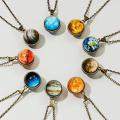 Personality Galaxy Pendant Necklace Eight Planets Luminous Double-Sided Retro Pendant Necklace Earth Glow In The Dark. 