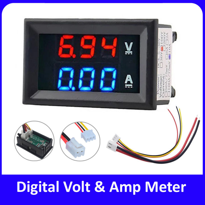 Digital Volt & Amp Meter | DC 100V 10A Panel Display | Red & Blue LED Dual Display | Voltage & Current Monitoring | DIY Electronics & Power Supply Testing