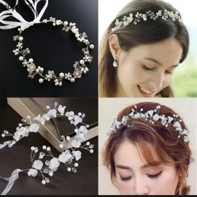 New Fashion Flower Headband With Ribbon Wearth Wedding Party ladies Girls Garlands Floral Crown Rhinestone Hairband