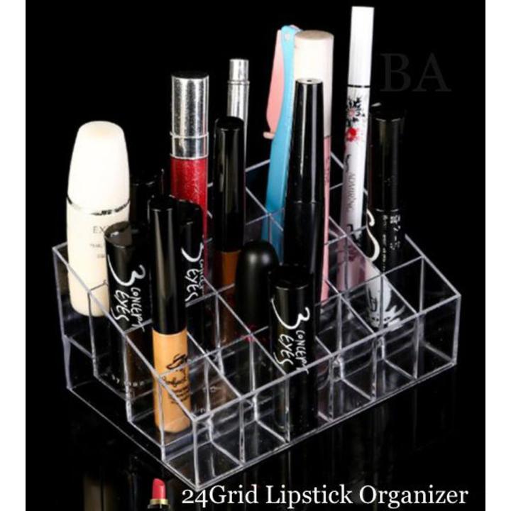24 Grid Acrylic Makeup Organizer Storage Box Cosmetic Box Lipstick Jewelry Box Case Holder Display Stand make up organizer