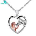 Green Home Choker Necklace Lustrous Love Heart Girls And Horse Pendant Necklace. 
