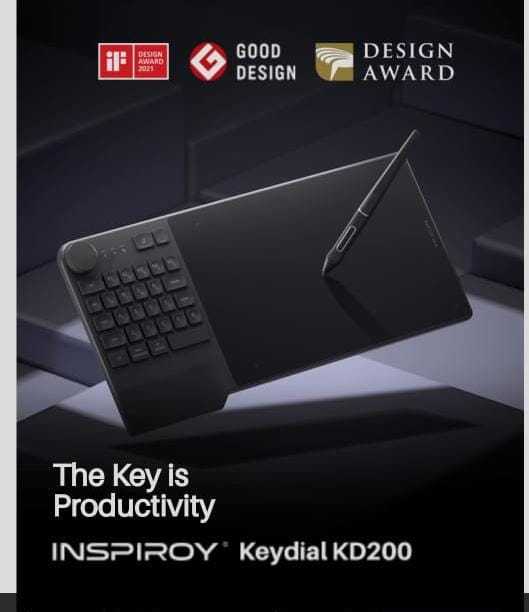HUION Inspiroy Keydial KD200 Bluetooth 5.0-Wireless Graphics Drawing Tablet with Keyboard Dial 5 Customized Express Keys