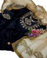 Unstitched Bridal Partywear 3-Piece Suit - Kataan Silk with Mirror Work and Golden Net Dupatta Customized. 