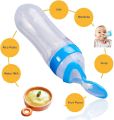 Silicone Squeeze Bottle Spoon Baby Feeding Cereal Rice Supplement with Dispensing Feeder Food Dispensing Spoon, Infant Newborn Toddler Food Supplement Set- 90ml Blue. 
